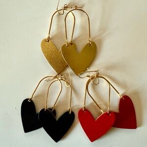 Nickel & Suede Gold, Black, and Red SweetHeart Earrings